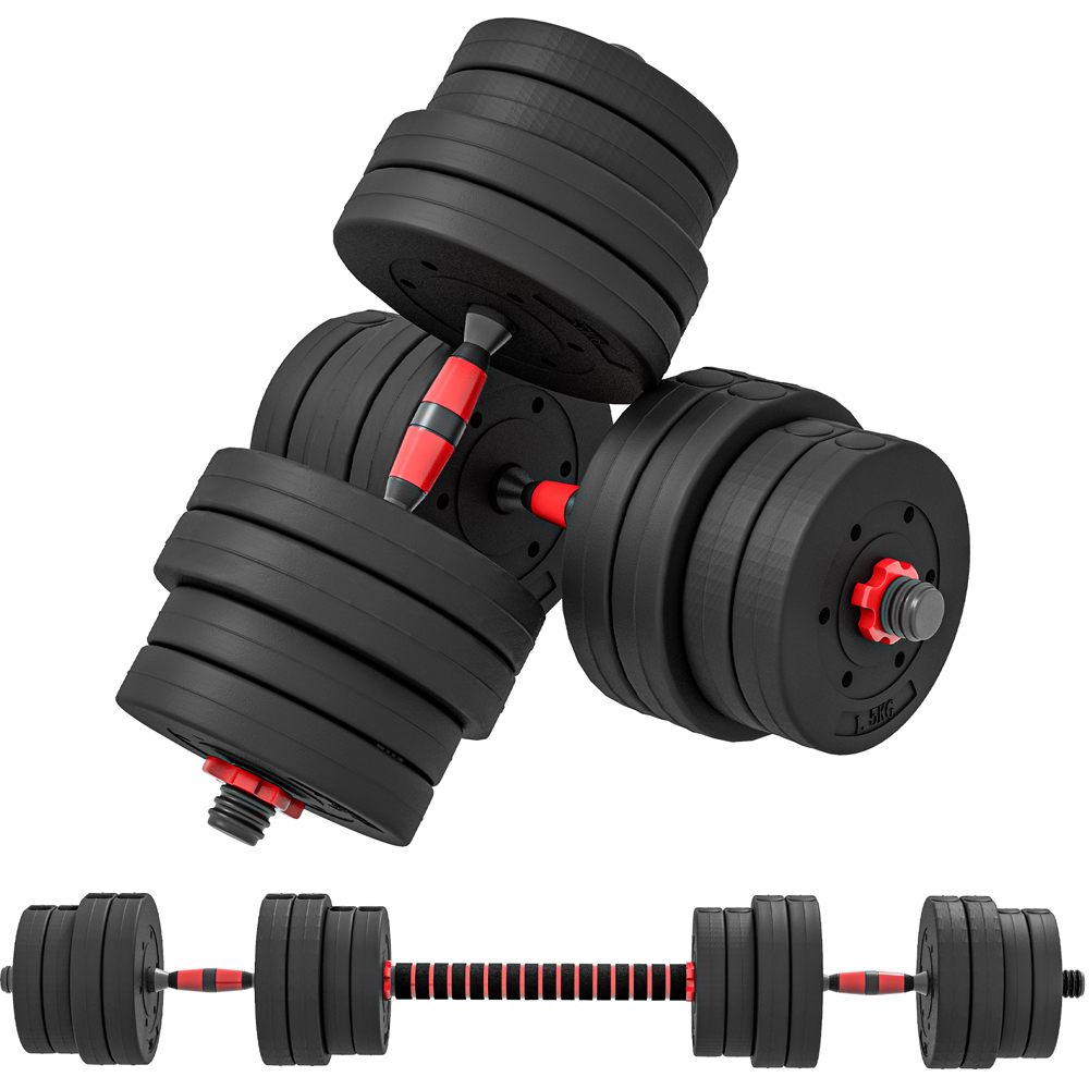 HOMCOM 2 in 1 Black Adjustable Dumbbell Weight Set 30kg Image 1