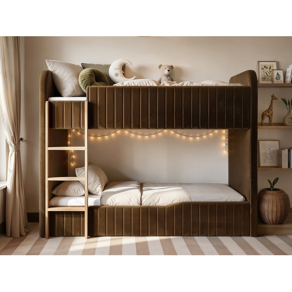 Flair Venna Brown Velvet Upholstered Bunk Bed Image 5