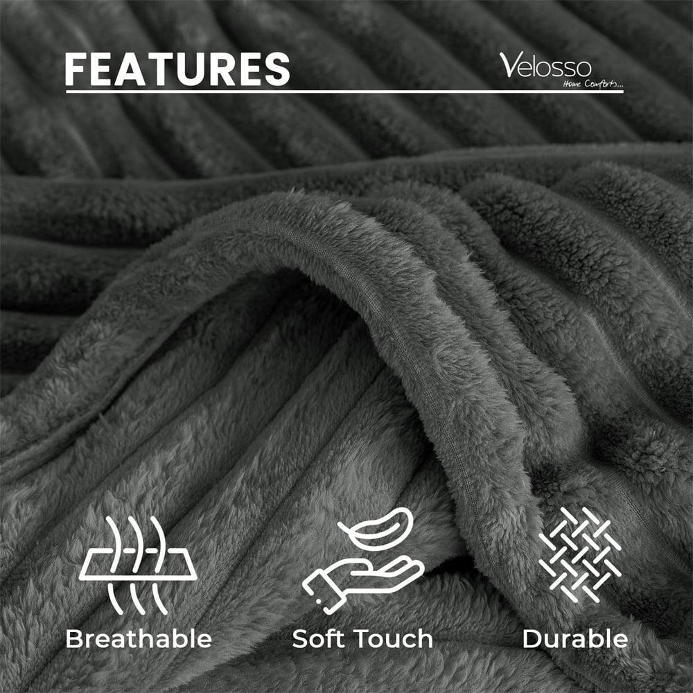 Velosso Bellissima Charcoal Plush Throw 100 x 150cm Image 5