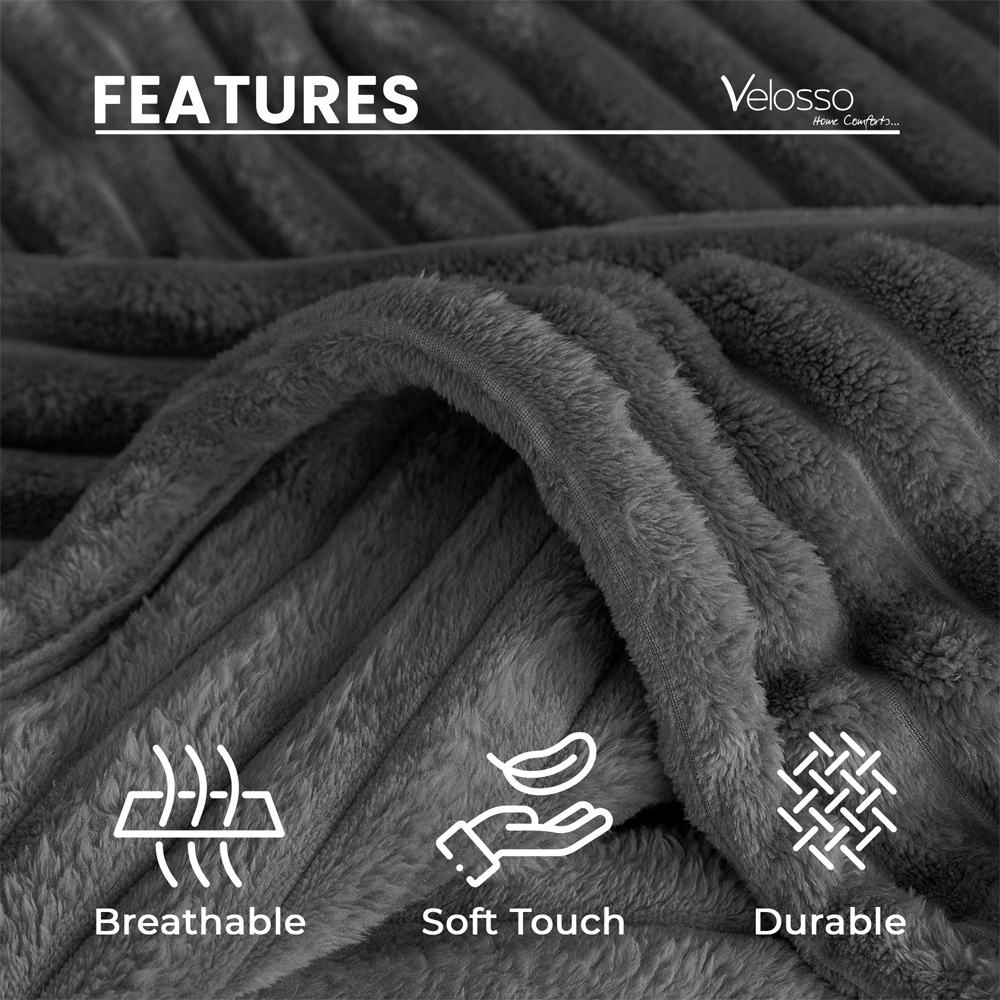 Velosso Bellissima Charcoal Plush Throw 150 x 200cm Image 5
