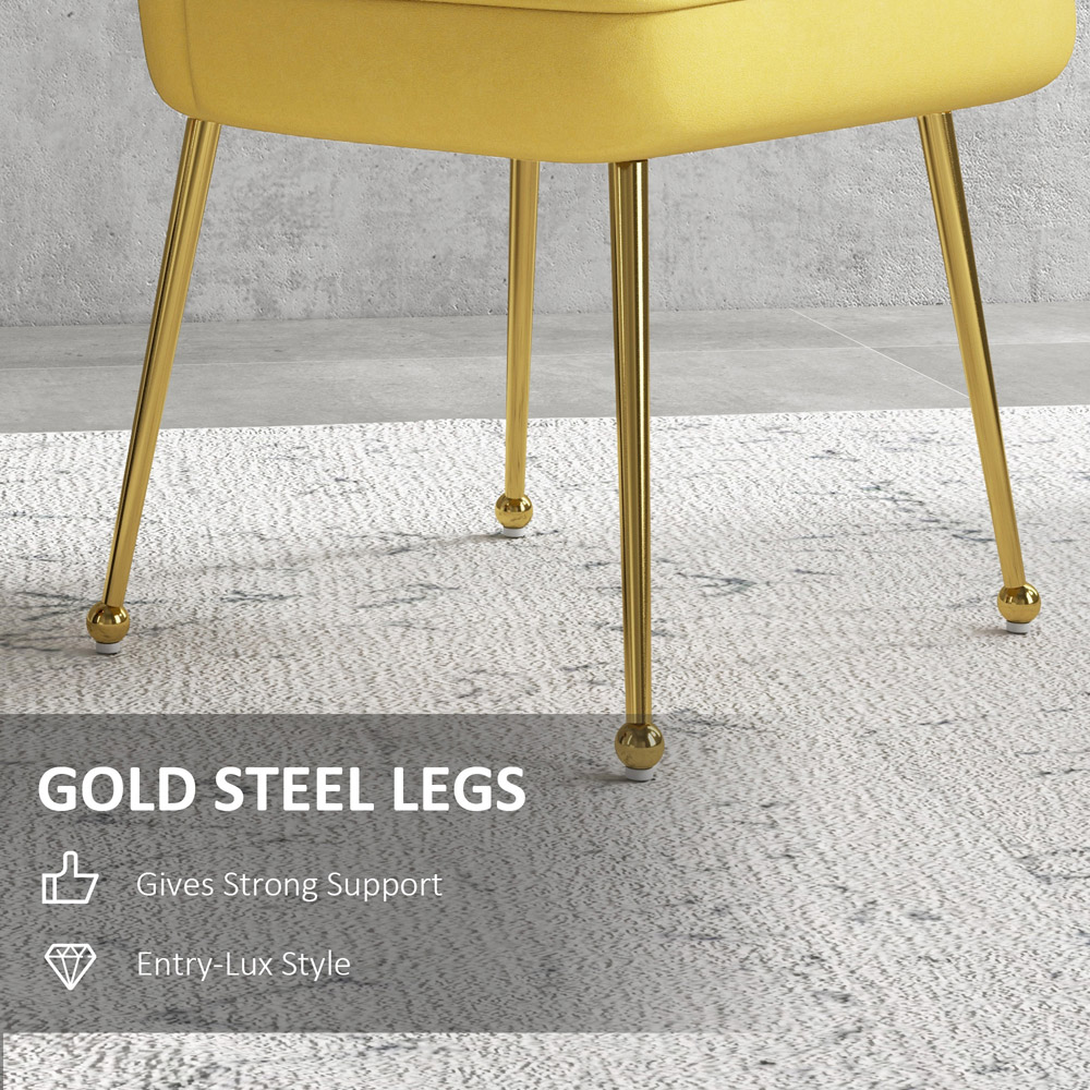 HOMCOM Yellow Shell Luxe Velvet Accent Chair with Gold Tone Metal Legs Image 7