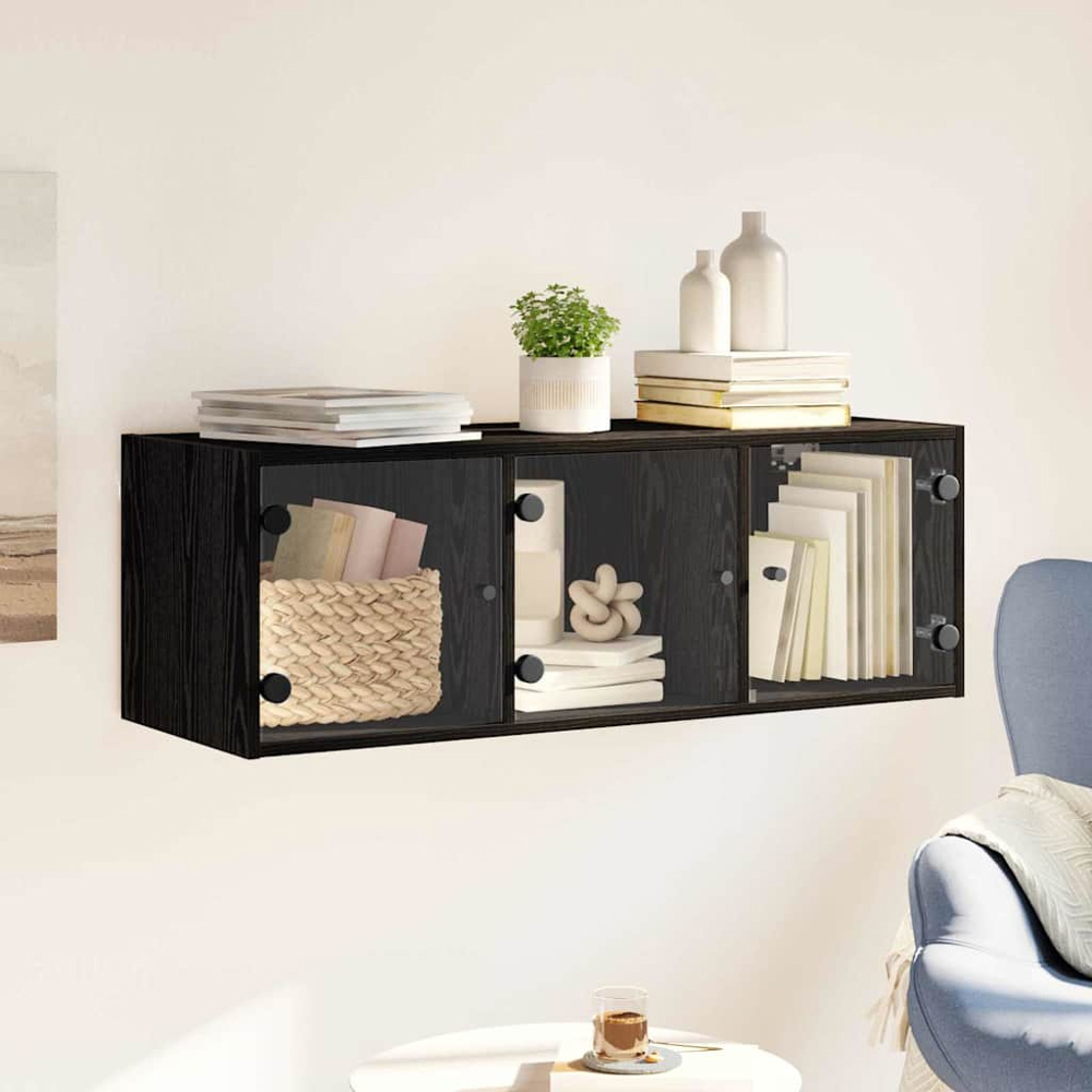 vidaXL 3 Glass Door Black Oak Wall Cabinet Image 9