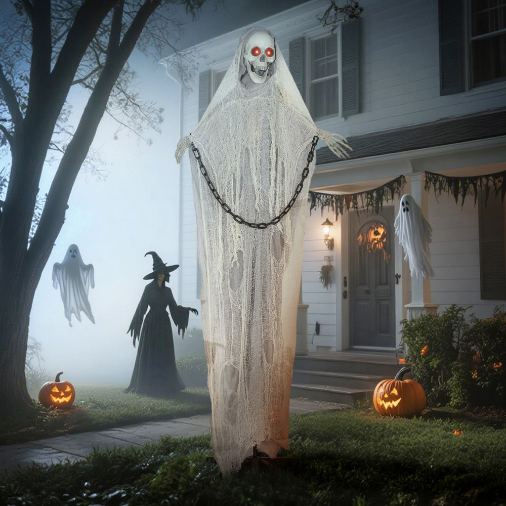 Outsunny Life Size Animated Skeleton Grim Reaper with LED Eyes Halloween Decoration 6ft Image 3