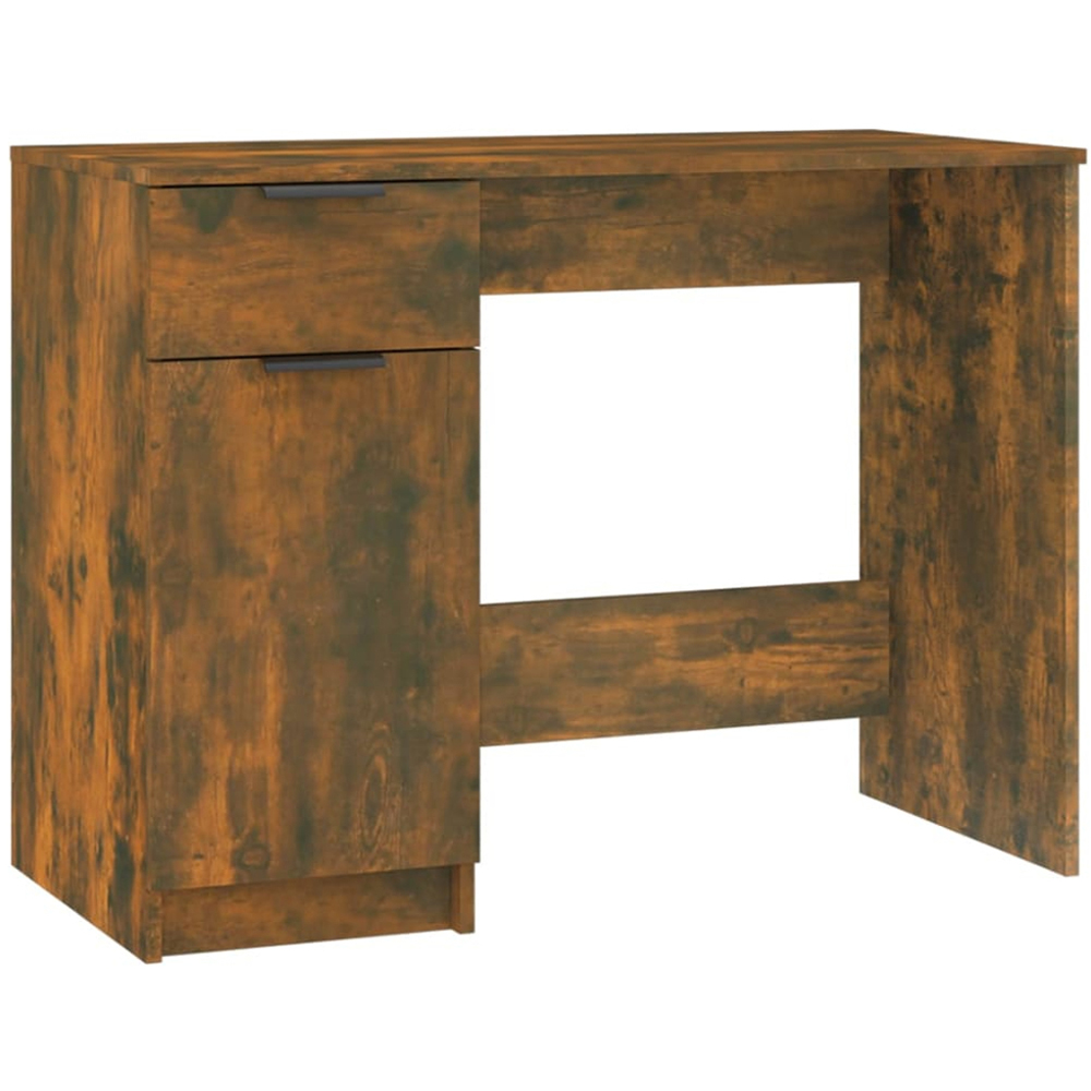 vidaXL Single Door Single Drawer Computer Desk Smoked Oak Image 2