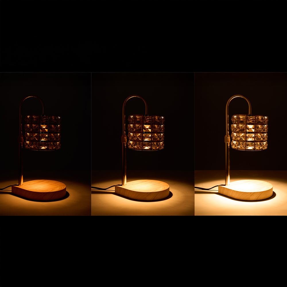 Living and Home Natural Wood and Crystal Height Adjustable Tabletop Candle Warmer Lamp Image 8