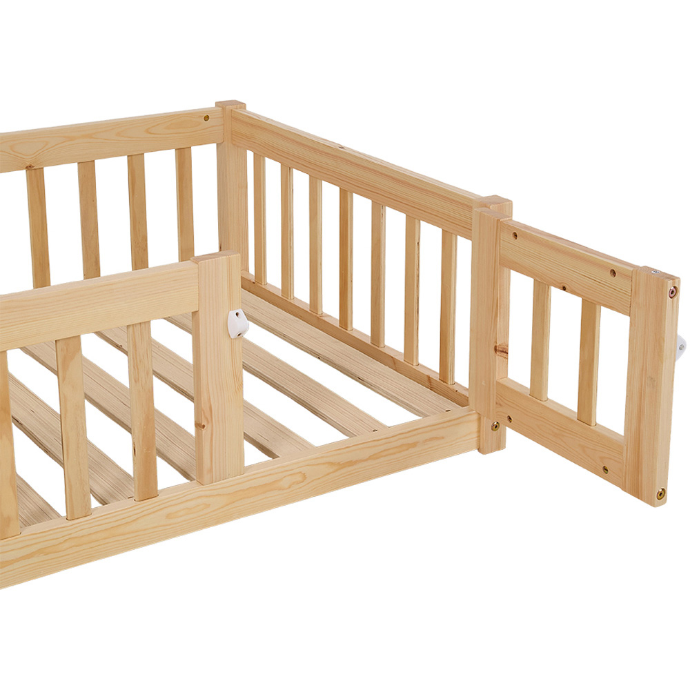 Living and Home Kids Natural Pine Wood Floor Bed Frame with Roof Headboard Image 7