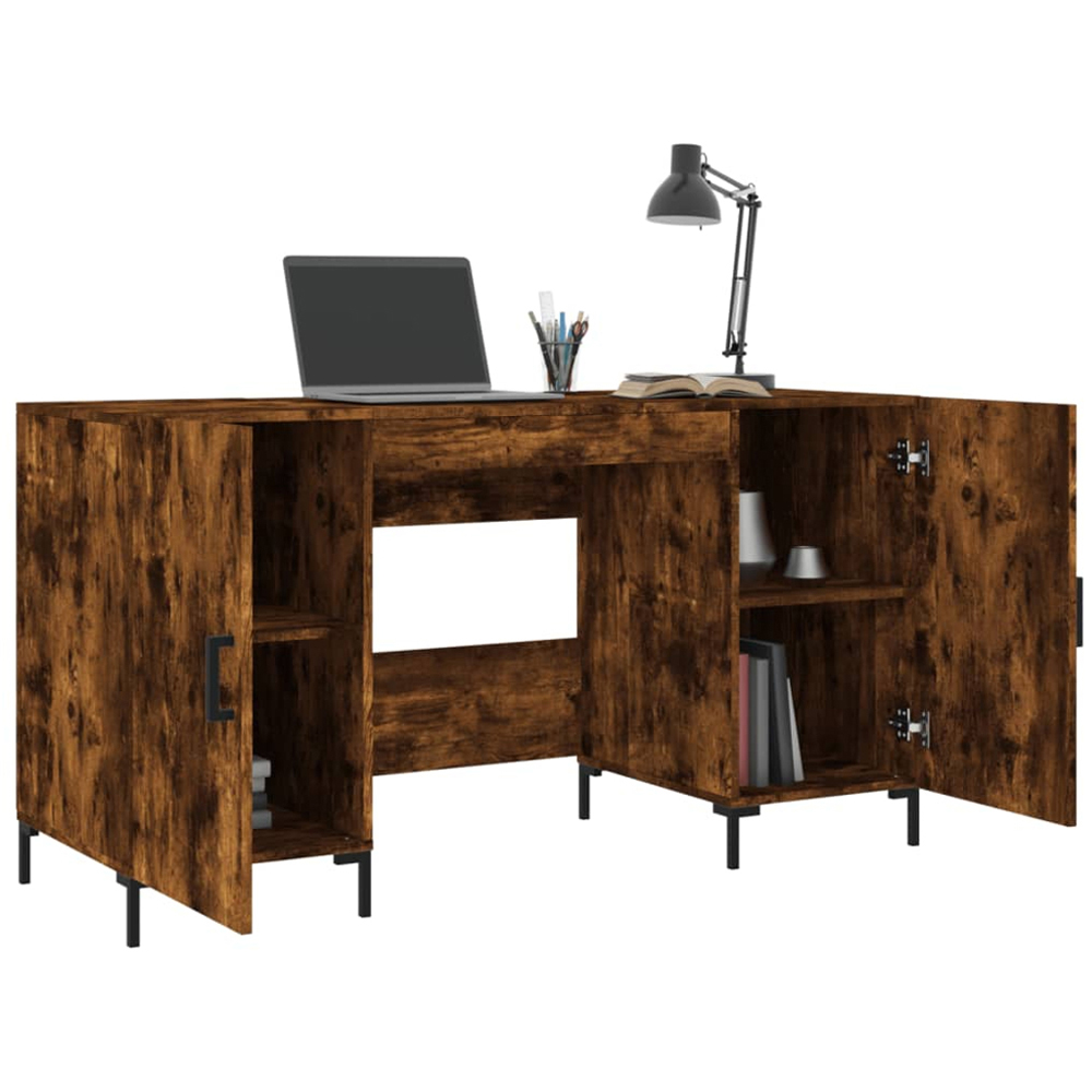vidaXL 2 Door Computer Desk Smoked Oak and Black Image 4