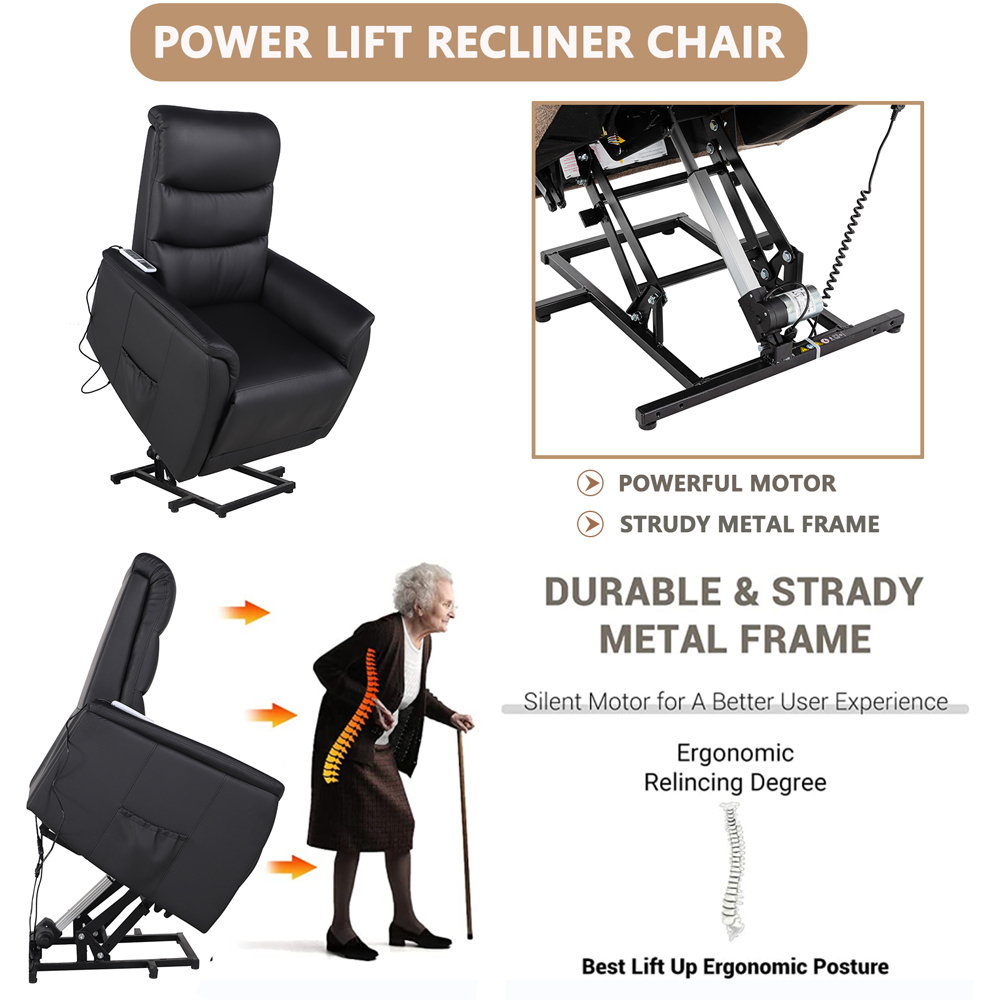 Furniture One PU Leather Power Massage Lift Recliner Chair with Heat Vibration Image 4