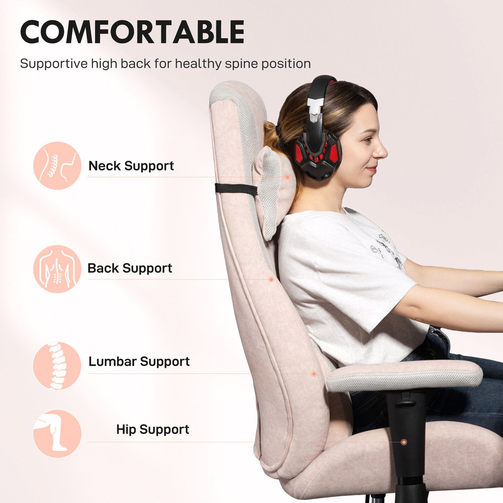 HOMCOM Pale Pink Gaming Chair with Swivel Wheels Image 4