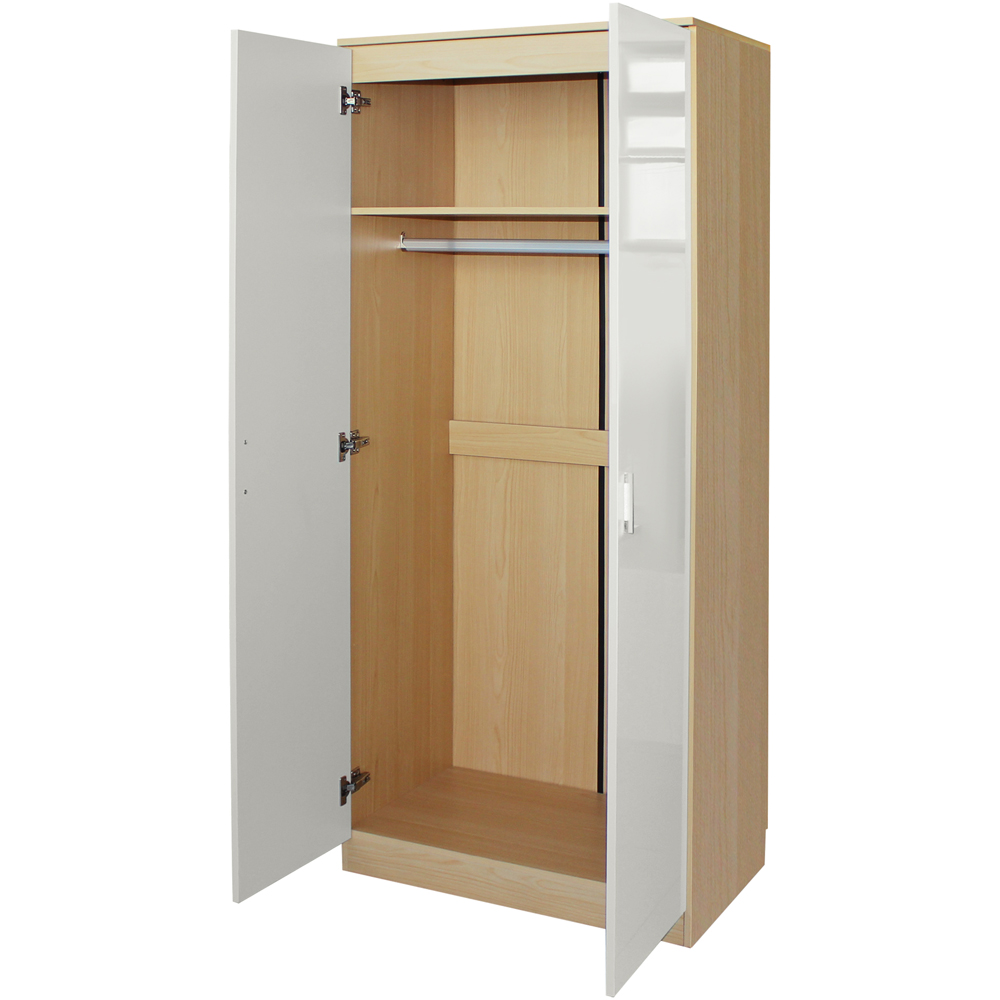 Brooklyn 2 Door Oak and Cream High Gloss Mirrored Wardrobe Image 4