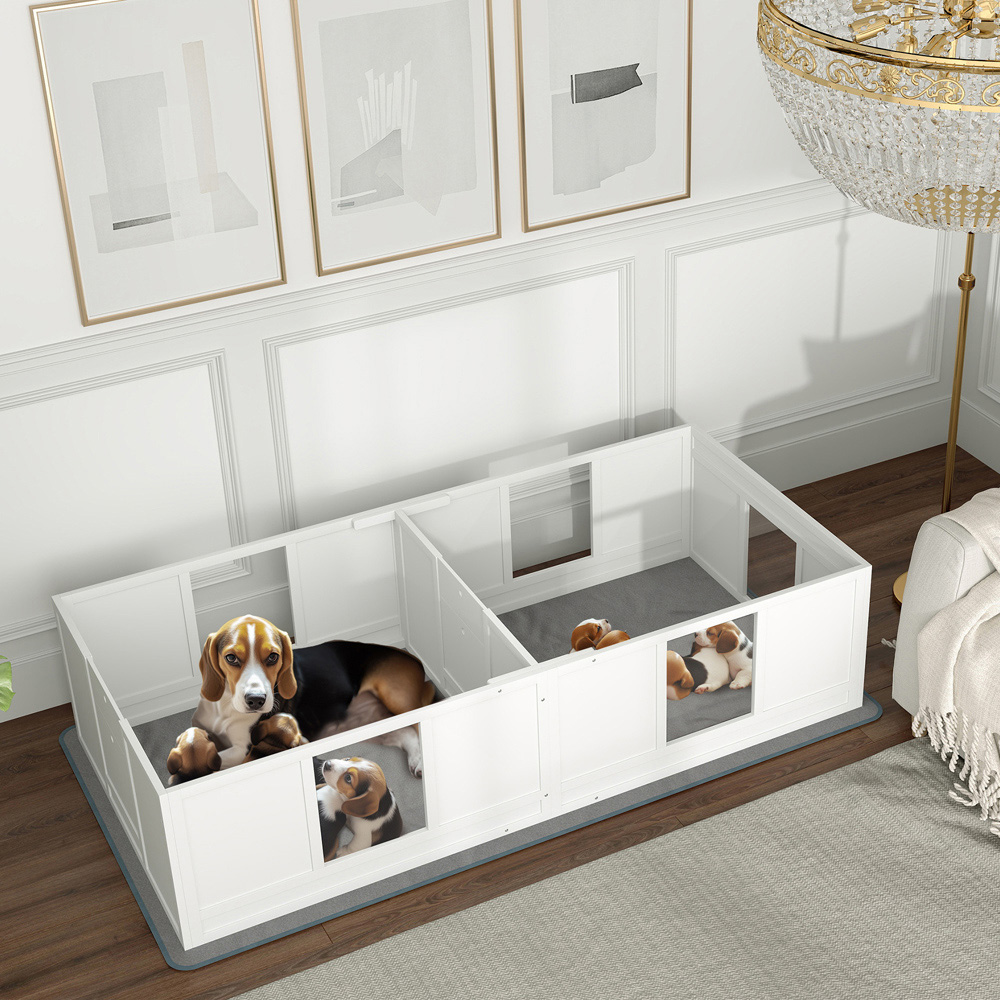 PawHut Medium Two Room Dog Whelping Box with Whelping Pad Image 2