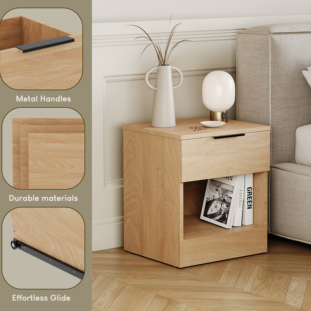 VIDA DESIGNS Trega Single Drawer Single Shelf Pine Bedside Cabinet Set of 2 Image 6
