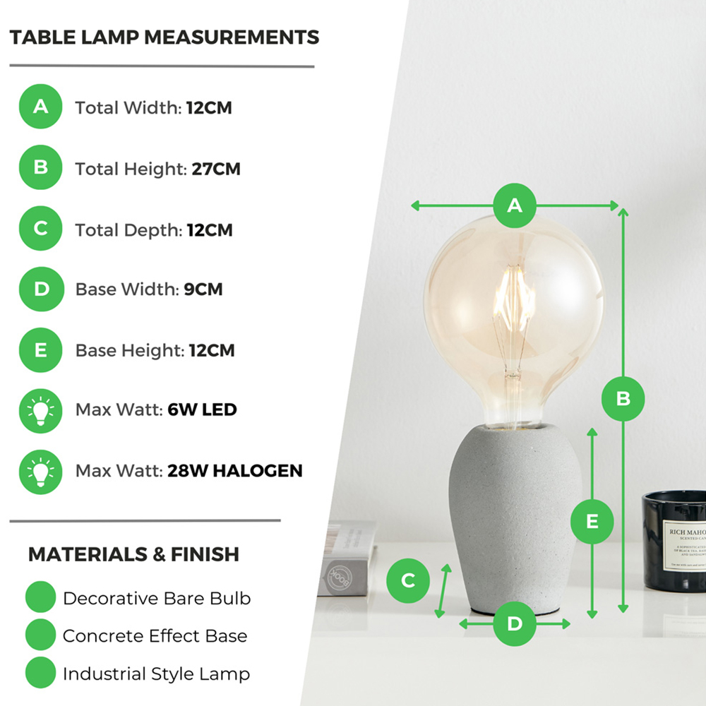 Furniturebox Kaylyn Industrial Grey Concrete and Smoked Glass Table Lamp Image 8