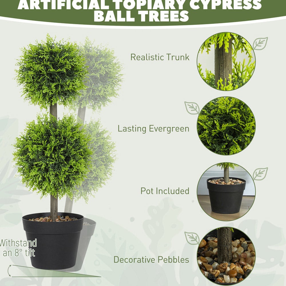 HOMCOM Topiary Cypress Ball Artificial Plant Pot with Pebbles 60cm 2 Pack Image 8