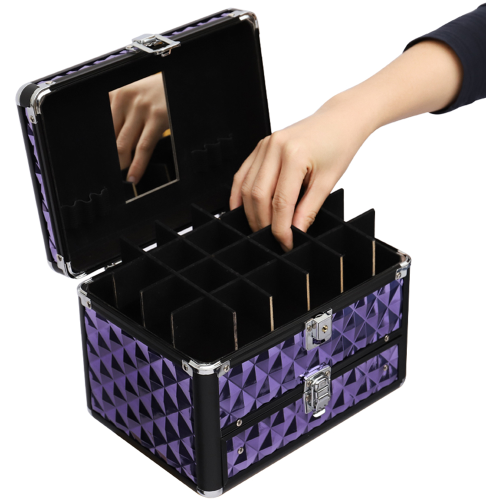 Living and Home Single Drawer Diamond Patterned Makeup Case with Mirror Image 4