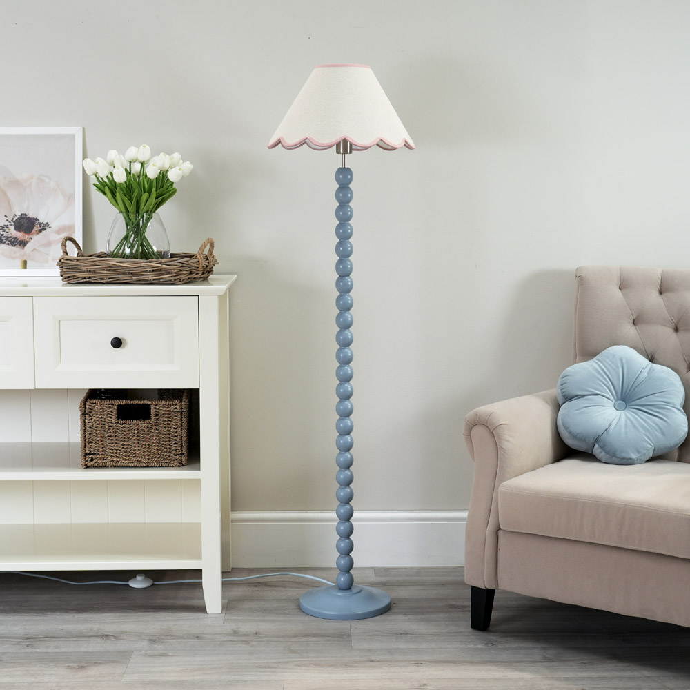 ValueLights Bobbins Pink Scallop Shade Powder Blue LED Floor Lamp Image 5