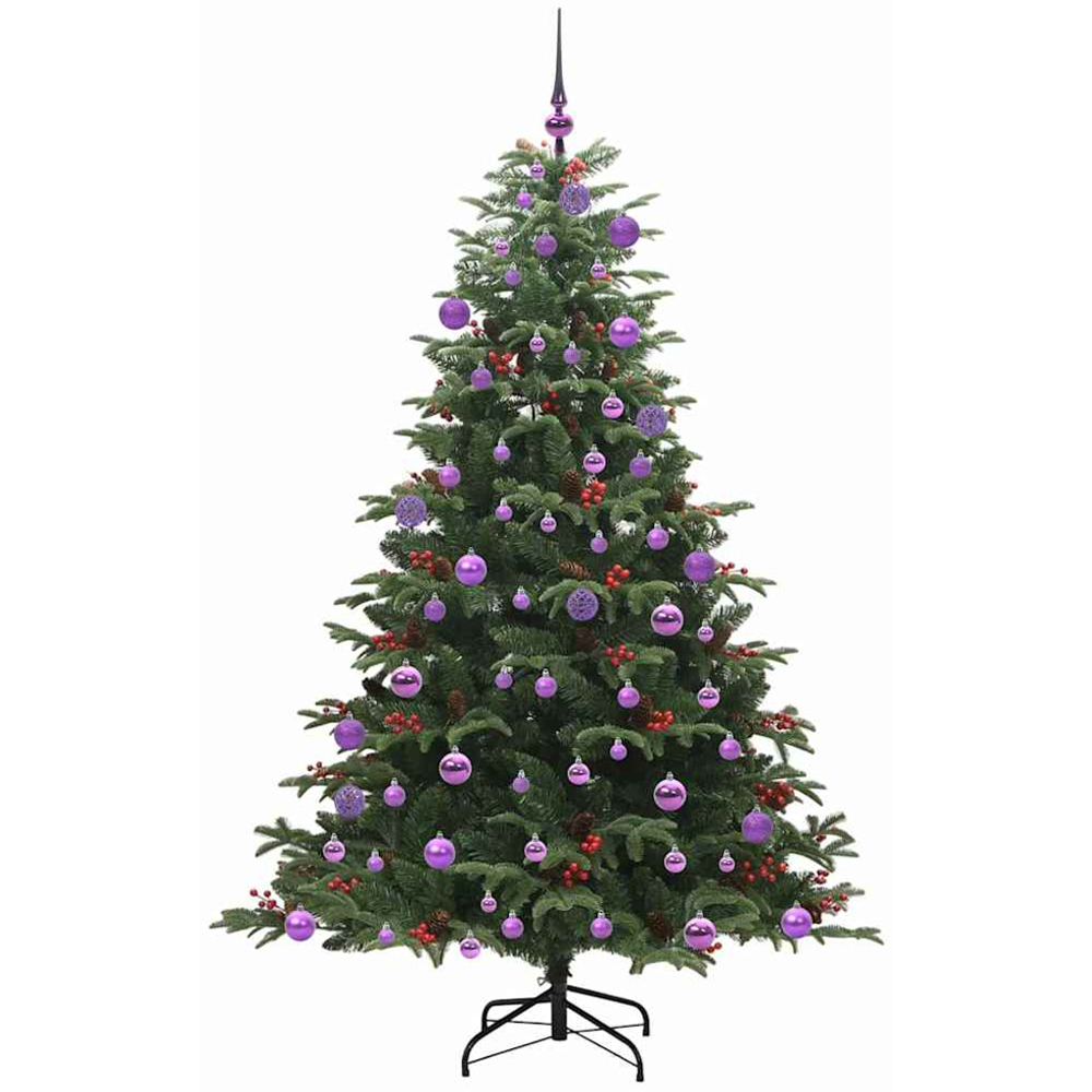 vidaXL Pre-Lit Warm White LED and Lilac Baubles Green Artificial Christmas Tree with Stand 6ft Image 2