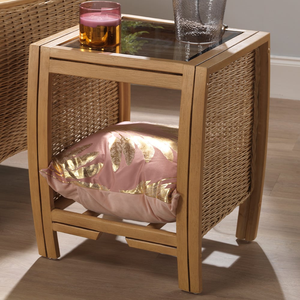 Desser Centurion Natural Rattan Lamp Table with Storage Shelf Image 1