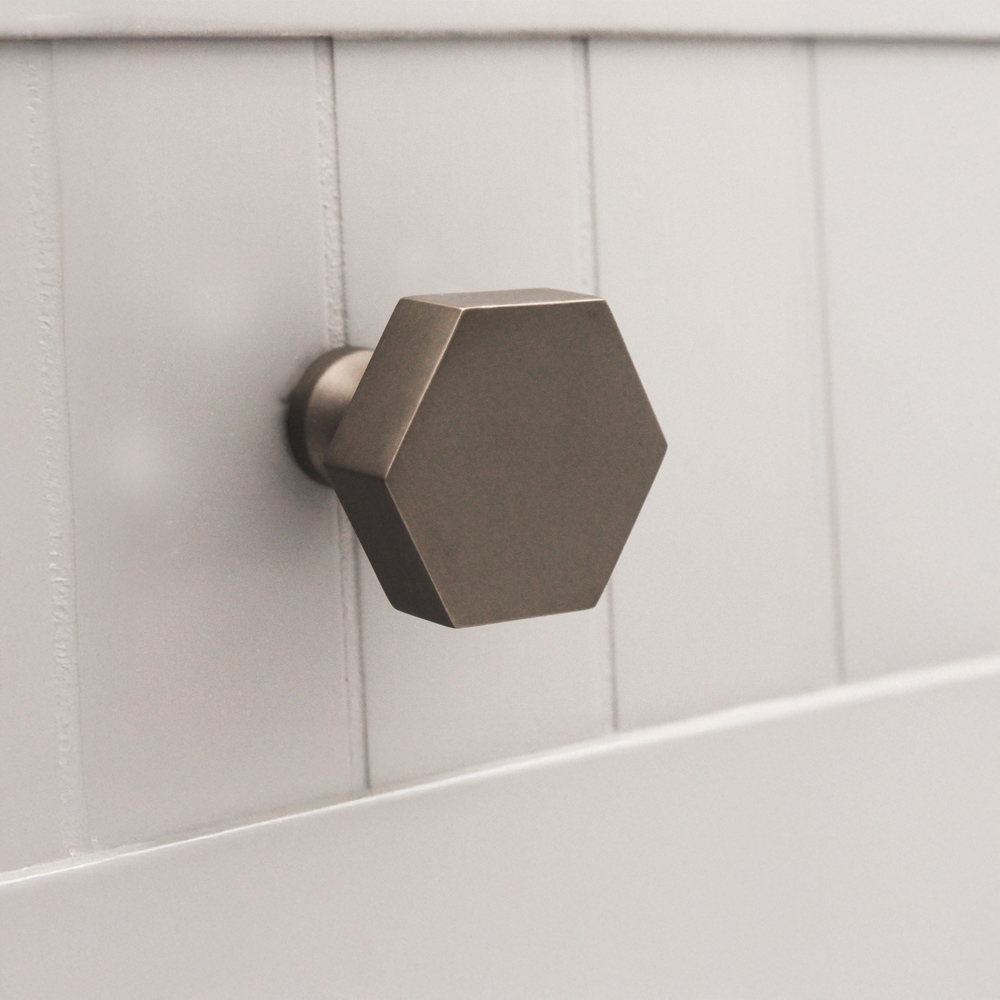 Spira Brass Gunmetal Grey Hexagonal 38mm Cupboard Knob Image 2