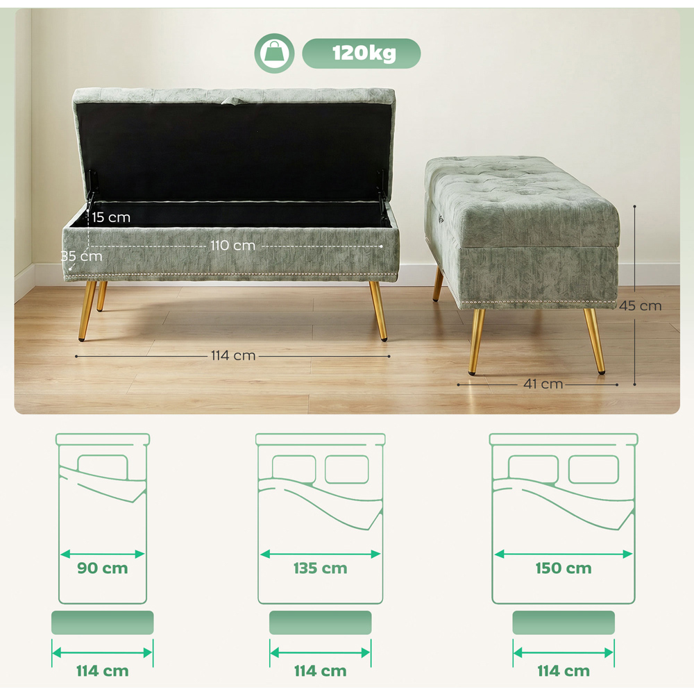 HOMCOM Light Green Chenille Ottoman Storage Box Image 9