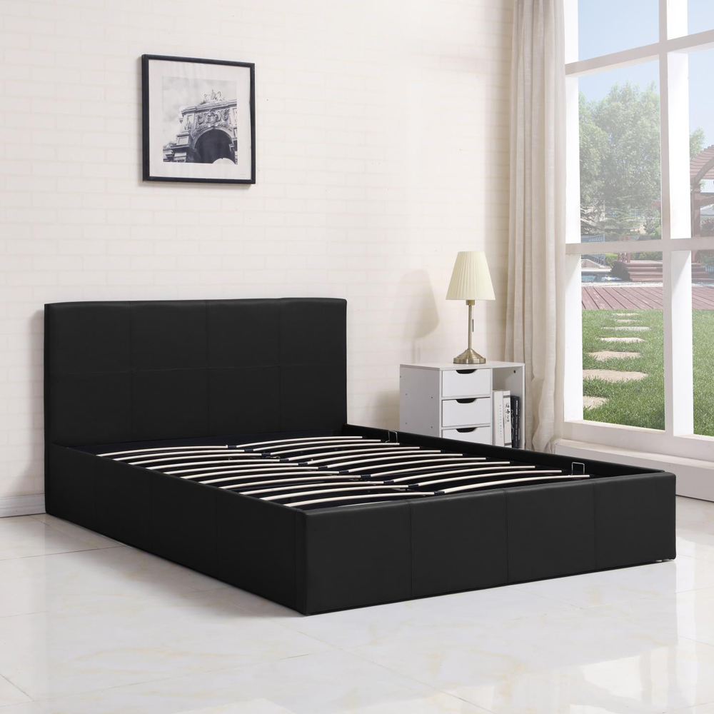 Portland Single Black Leather Ottoman Bed with Mattress Image 2