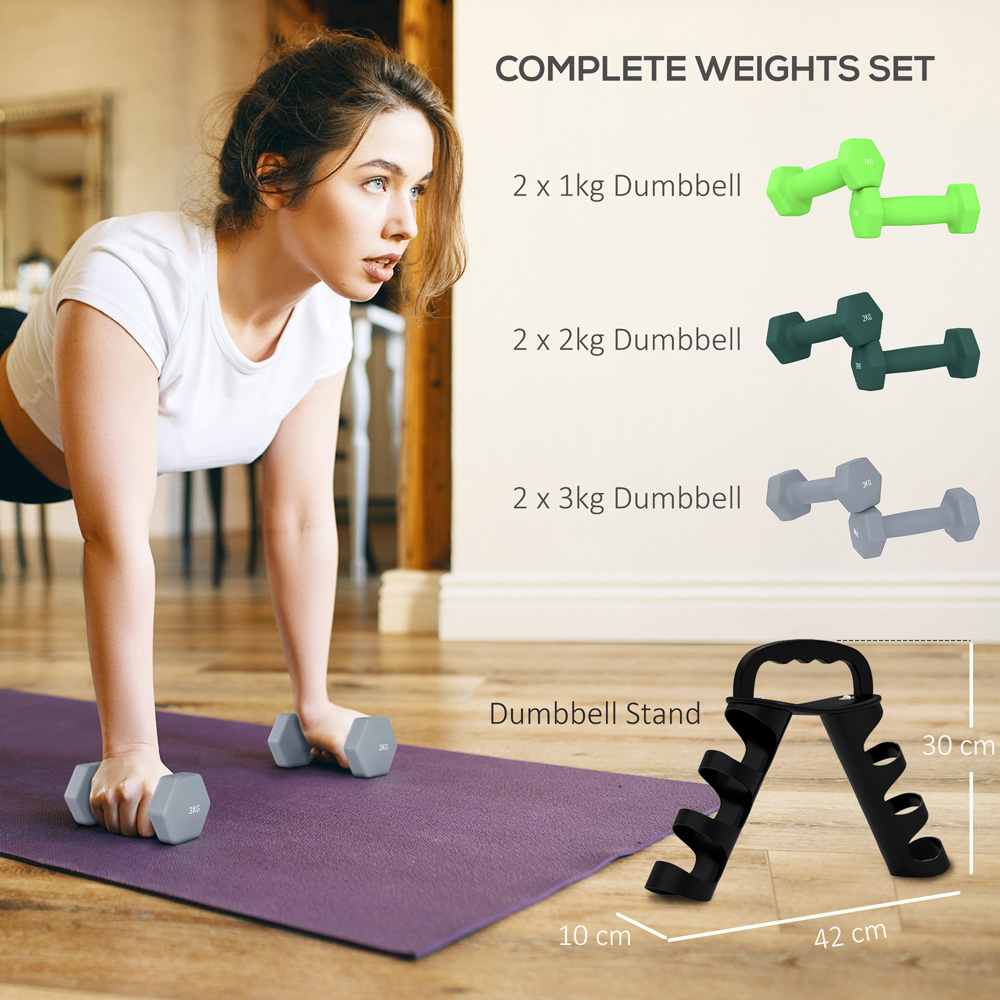 SPORTNOW Green Hex Dumbbell Set with Storage Rack 6 Pack Image 4