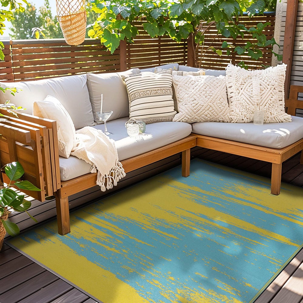 Green Decore Liza Aqua Blue and Yellow Outdoor Rug 120 x 180cm Image 6