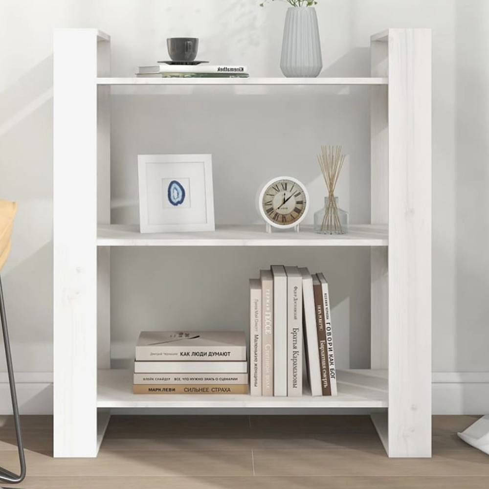 vidaXL 3 Shelf White Solid Pine Wood Bookcase Image 1