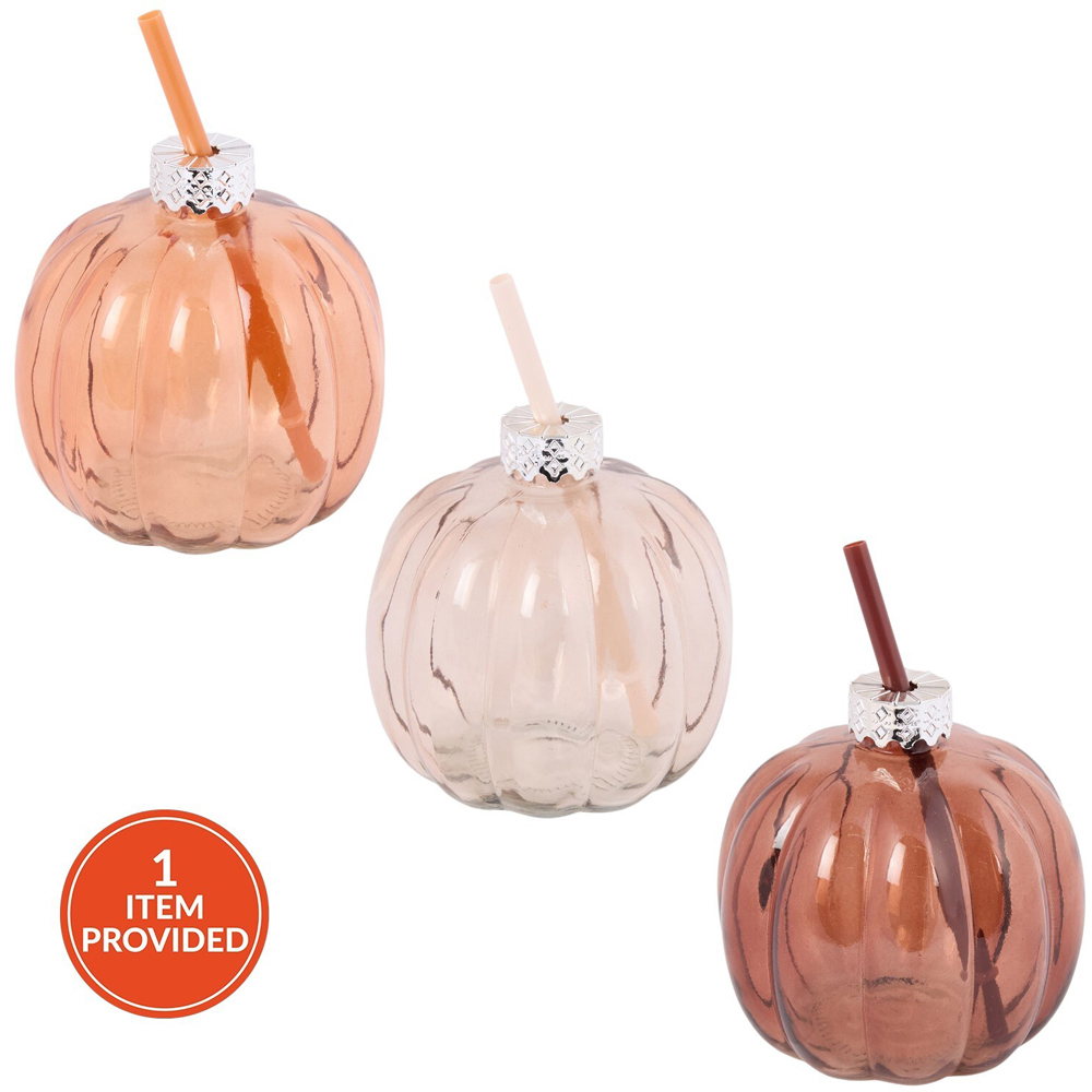 Pumpkin Drinking Jar with Lid and Straw Image 1