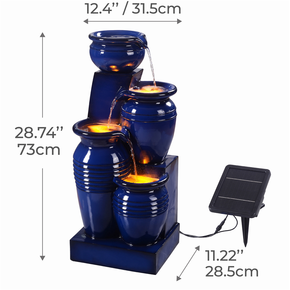 Teamson Home 4-TierLED Solar Powered Navy Cascading Bowl Fountain Image 8