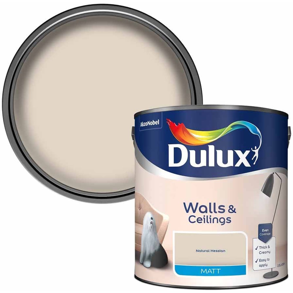 Dulux Walls & Ceilings Natural Hessian Matt Emulsion Paint 2.5L Image 1