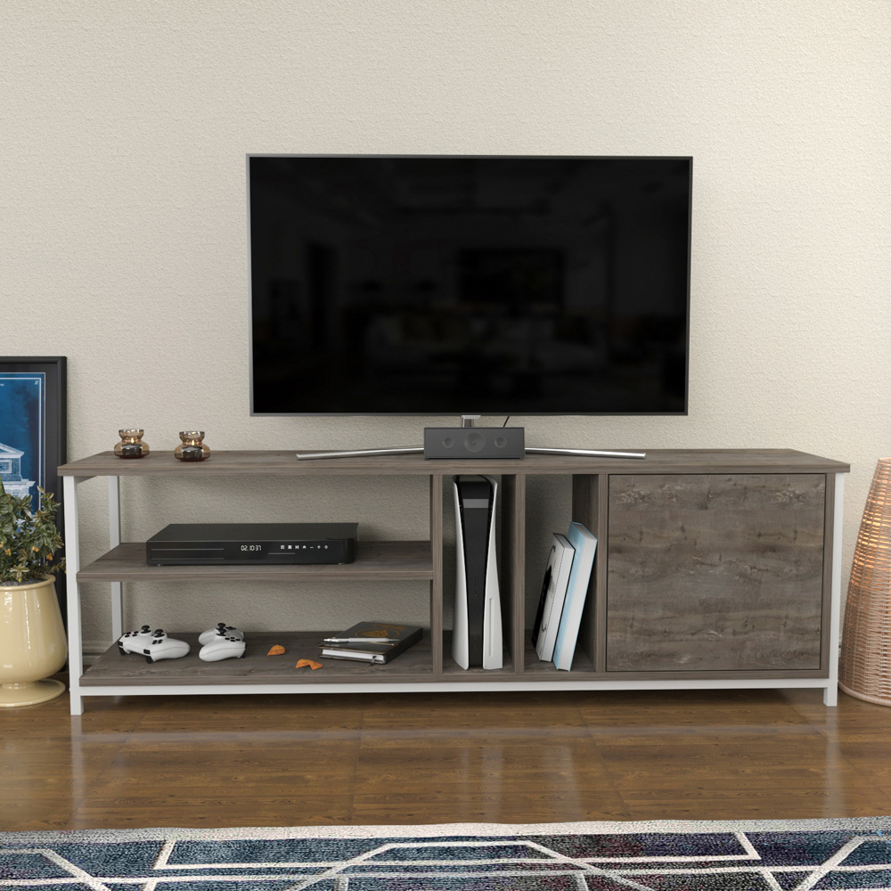 Decorotika Oneida Single Door 4 Shelf White Wenge TV Stand for 72 inch TV Image 4