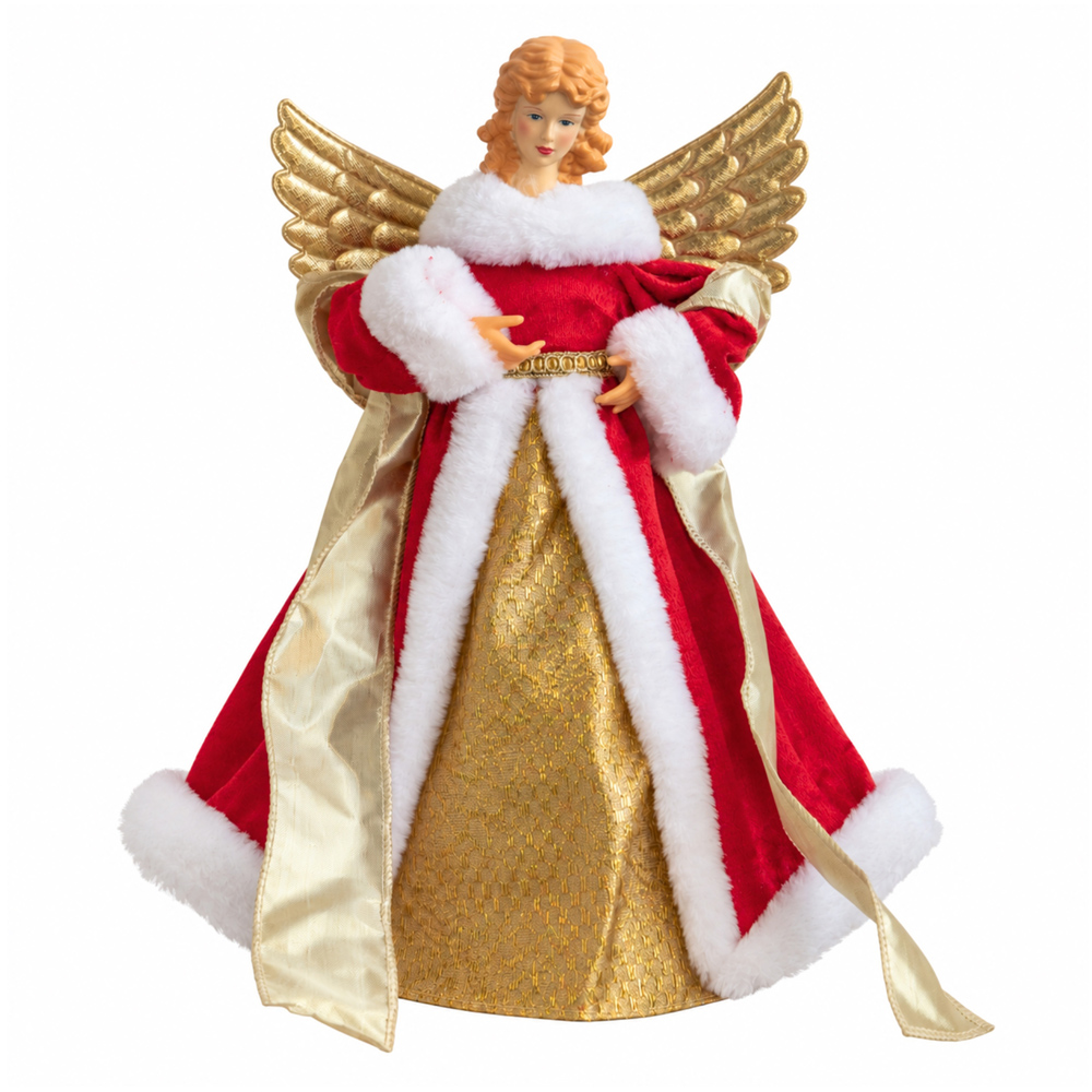 Samuel Alexander Traditional Gold and Red Angel Christmas Tree Topper 30cm Image 1