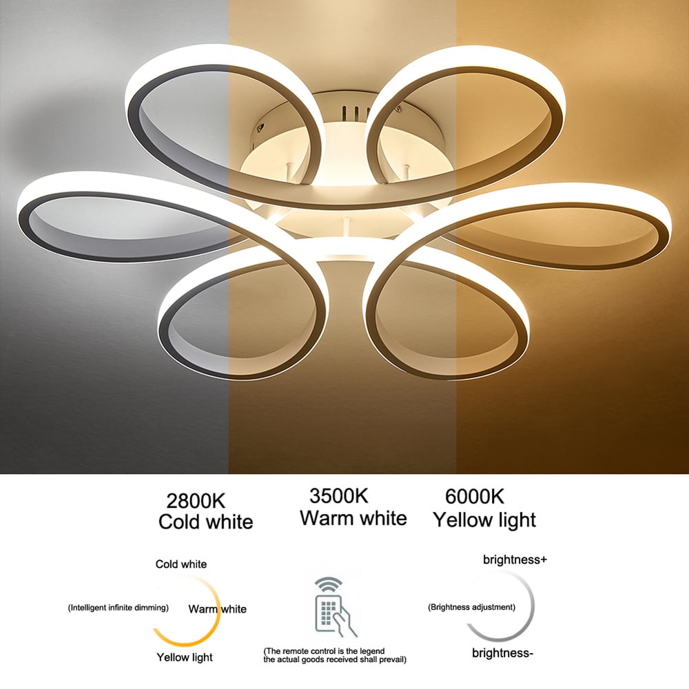 Living and Home 29 inch White 6 Light Petal Shaped LED Ceiling Light with Remote Image 8