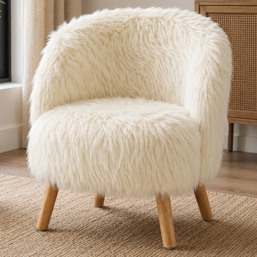 Premier Housewares White Faux Fur Kids Chair Image 1