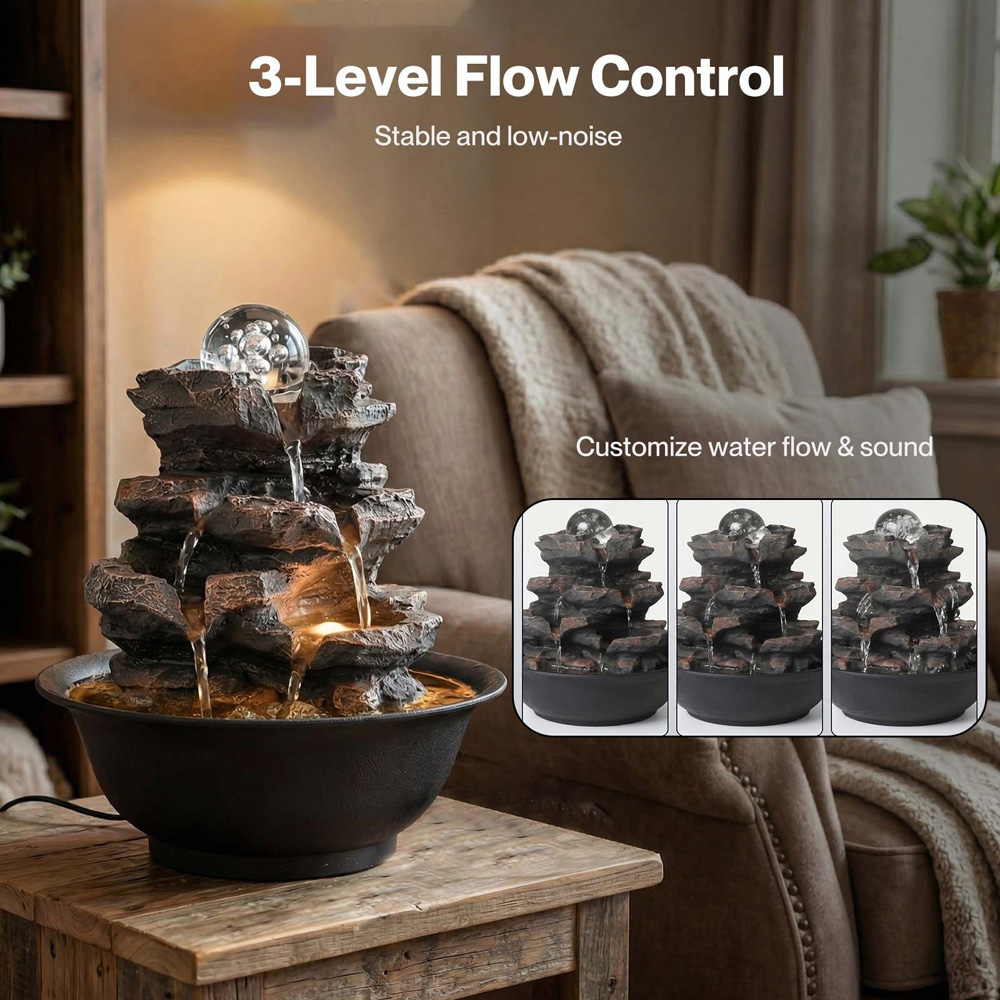 Spector Brown Resin Indoor Tabletop Water Fountain with LED Glass Ball Image 6