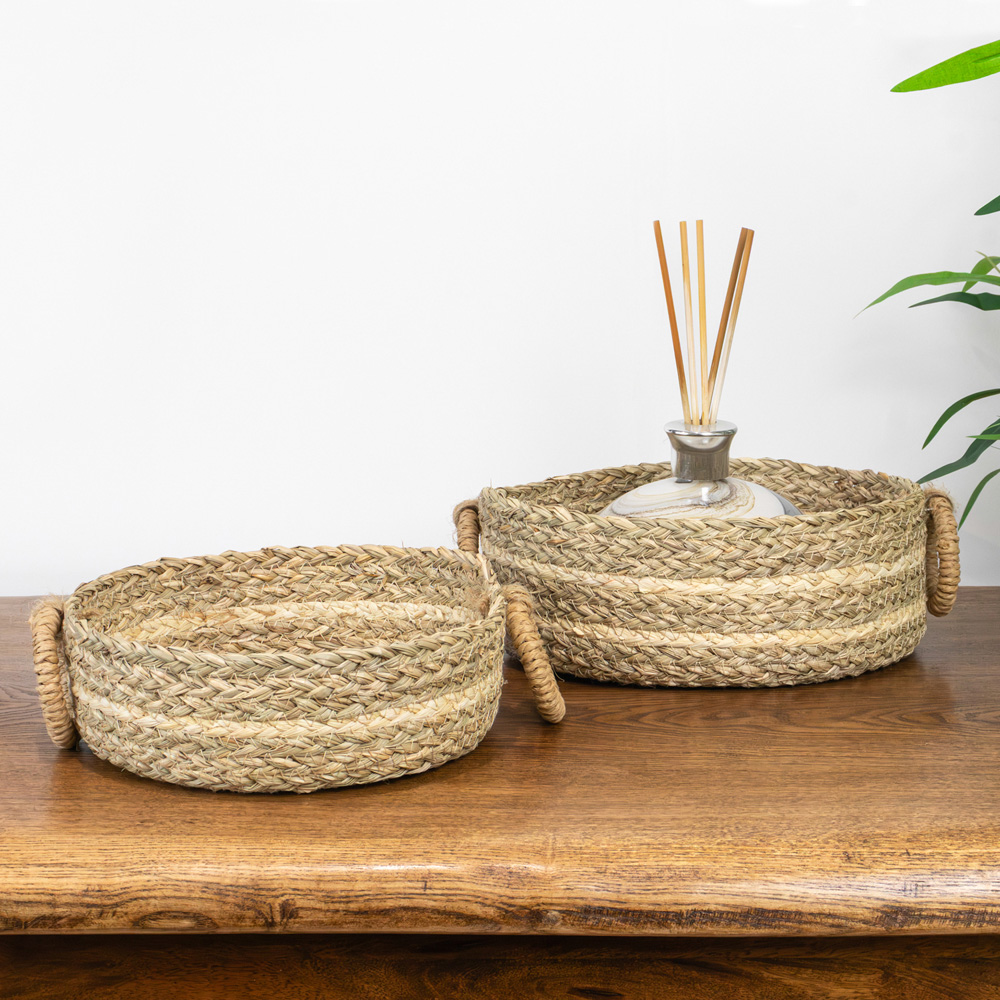 JVL Palma Maize Natural Round Storage Basket 2 Pack Image 2