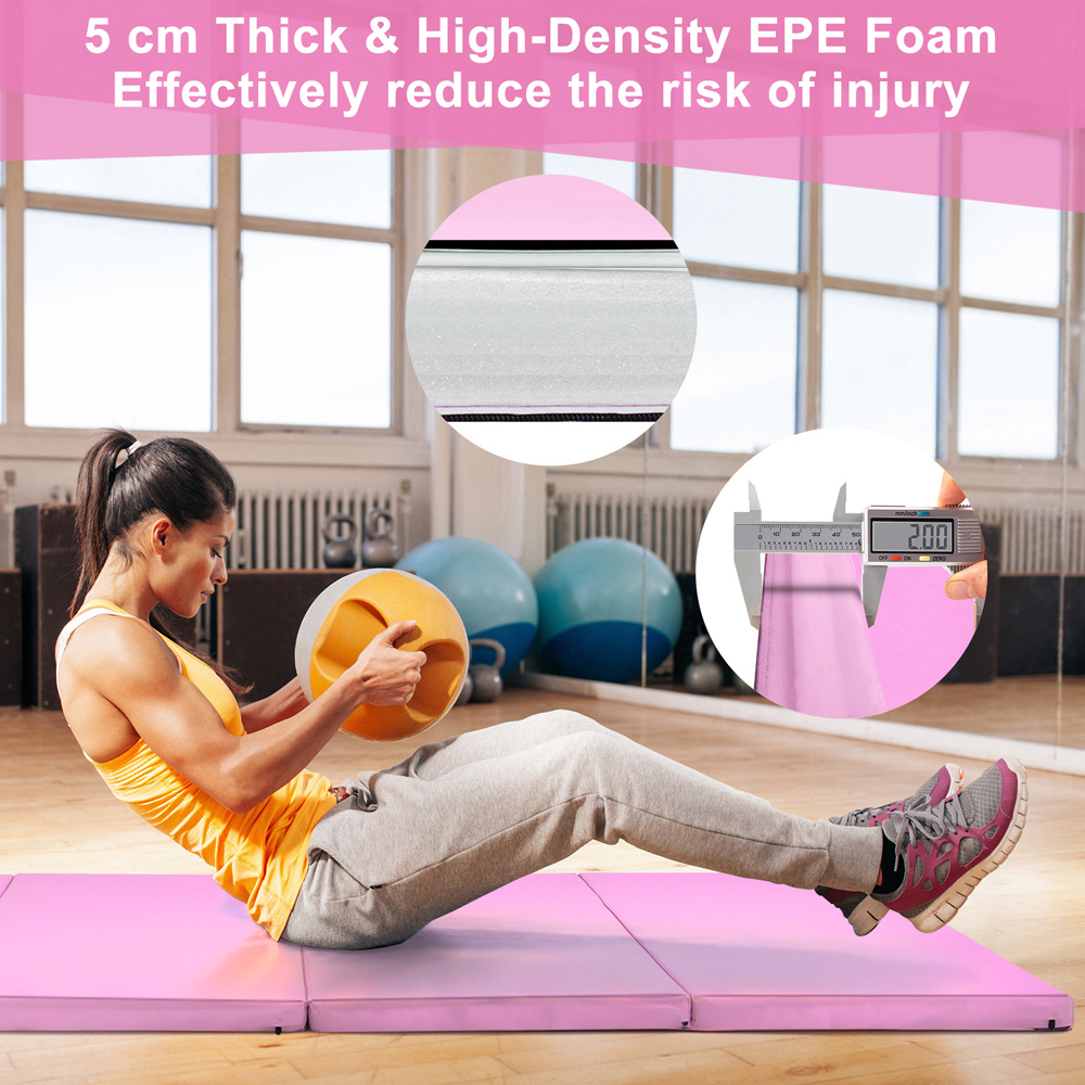 Costway Pink Folding Gymnastics Mat with Carry Handles Image 7