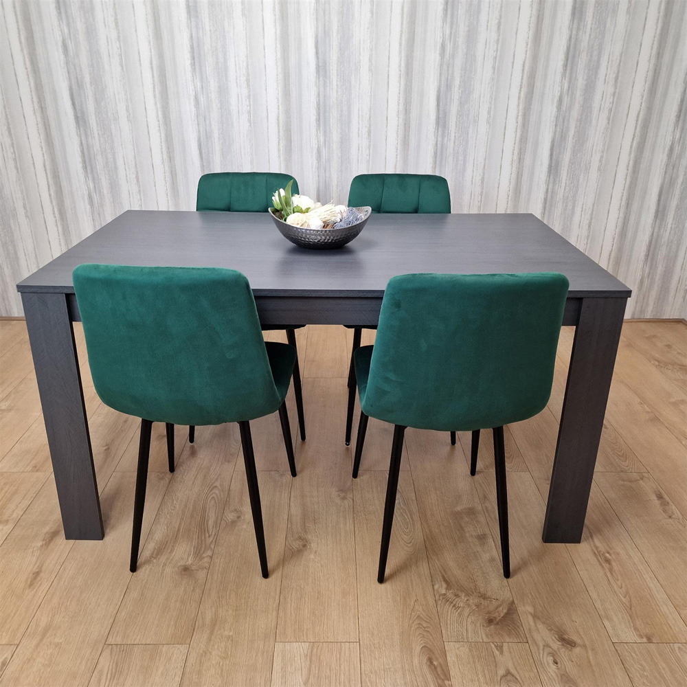 Kosy Koala 4 Seater Velvet Arrow Design Dining Set Dark Grey and Green Image 3