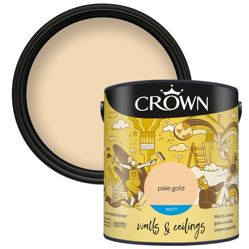 Crown Walls & Ceilings Pale Gold Matt Emulsion Paint 5L Image 1