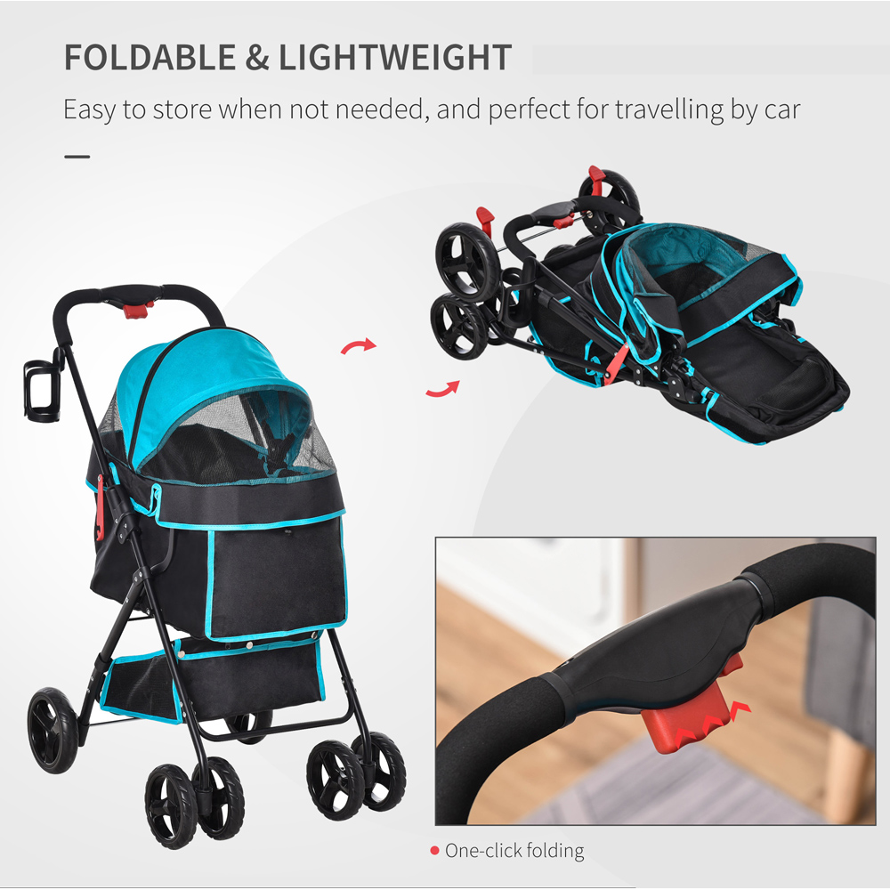 PawHut Blue and Black Foldable Pet Stroller with Canopy Image 4