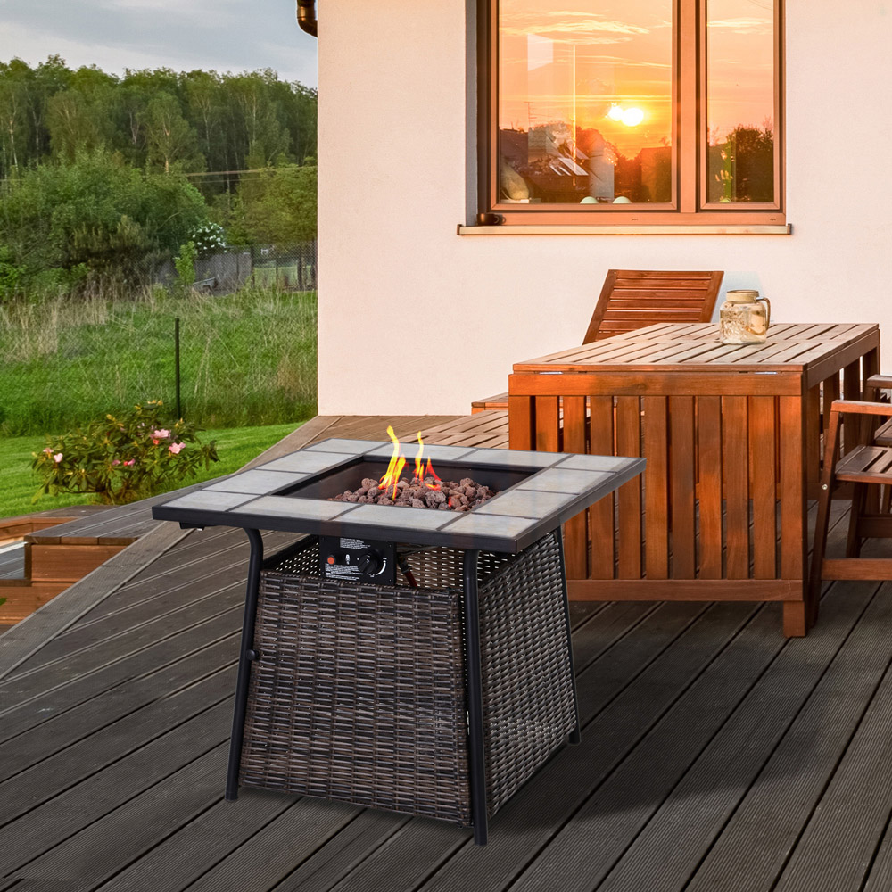 Outsunny Brown and Black Rattan Fire Pit Table with 50000 BTU Burner Image 2