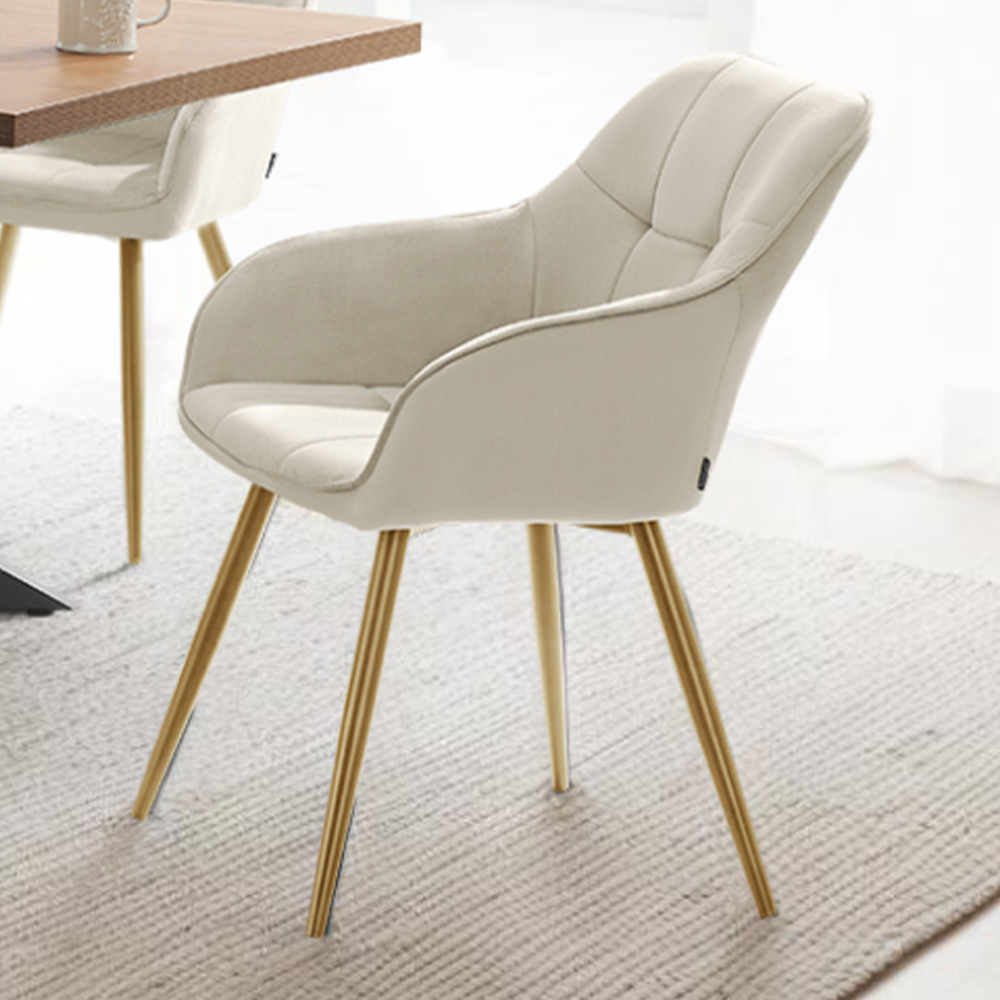 tectake Marilyn Cream and Gold Quilted Velvet Look Chair Set of 6 Image 1