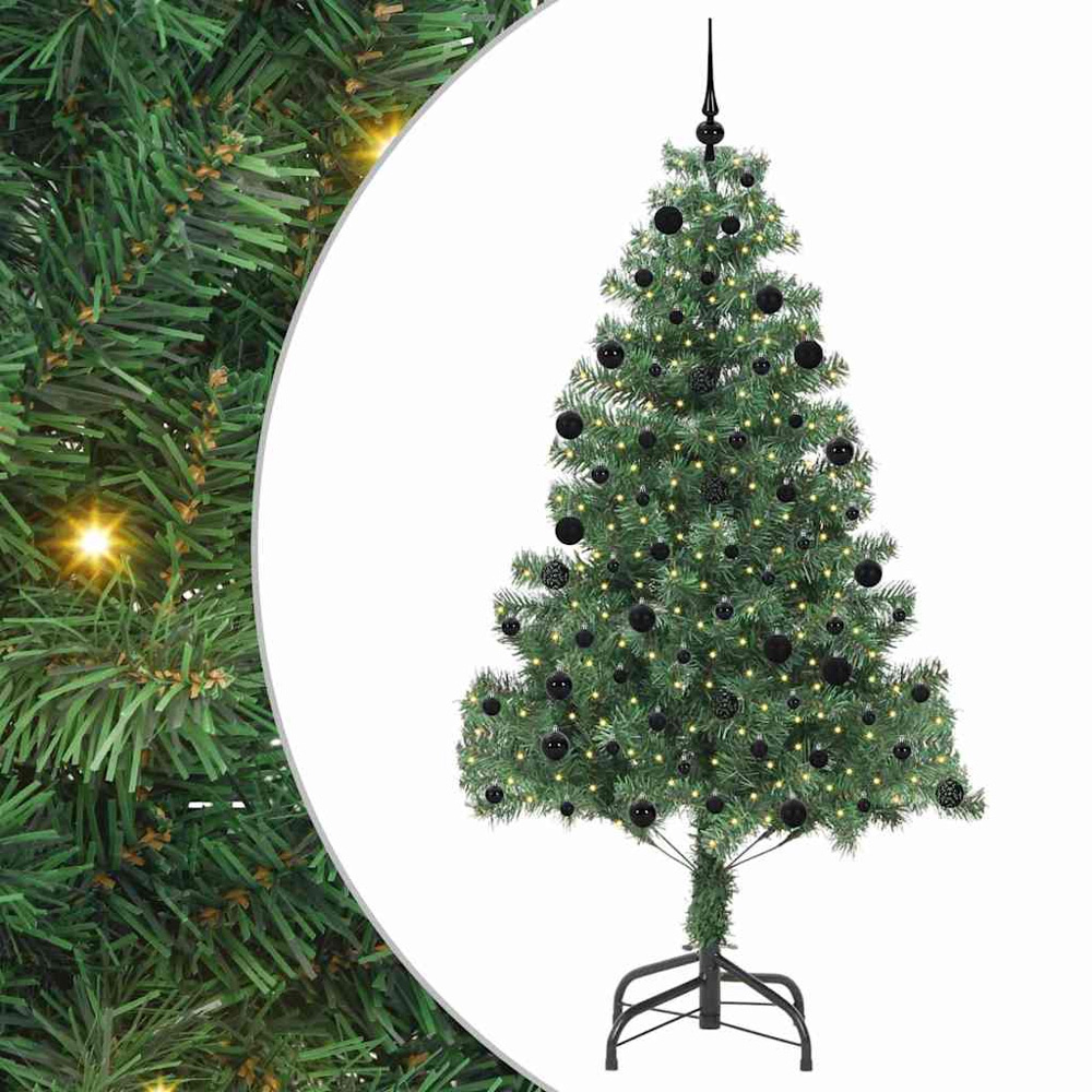 vidaXL Pre-Lit Black Baubles Green Artificial Christmas Tree 7ft Image 2