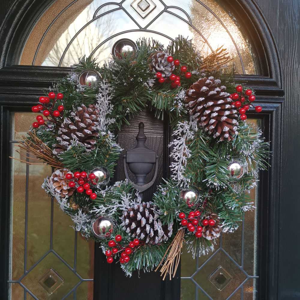 Premier Silver Dressed Christmas Wreath with Pinecones and Red Berries 40cm Image 6