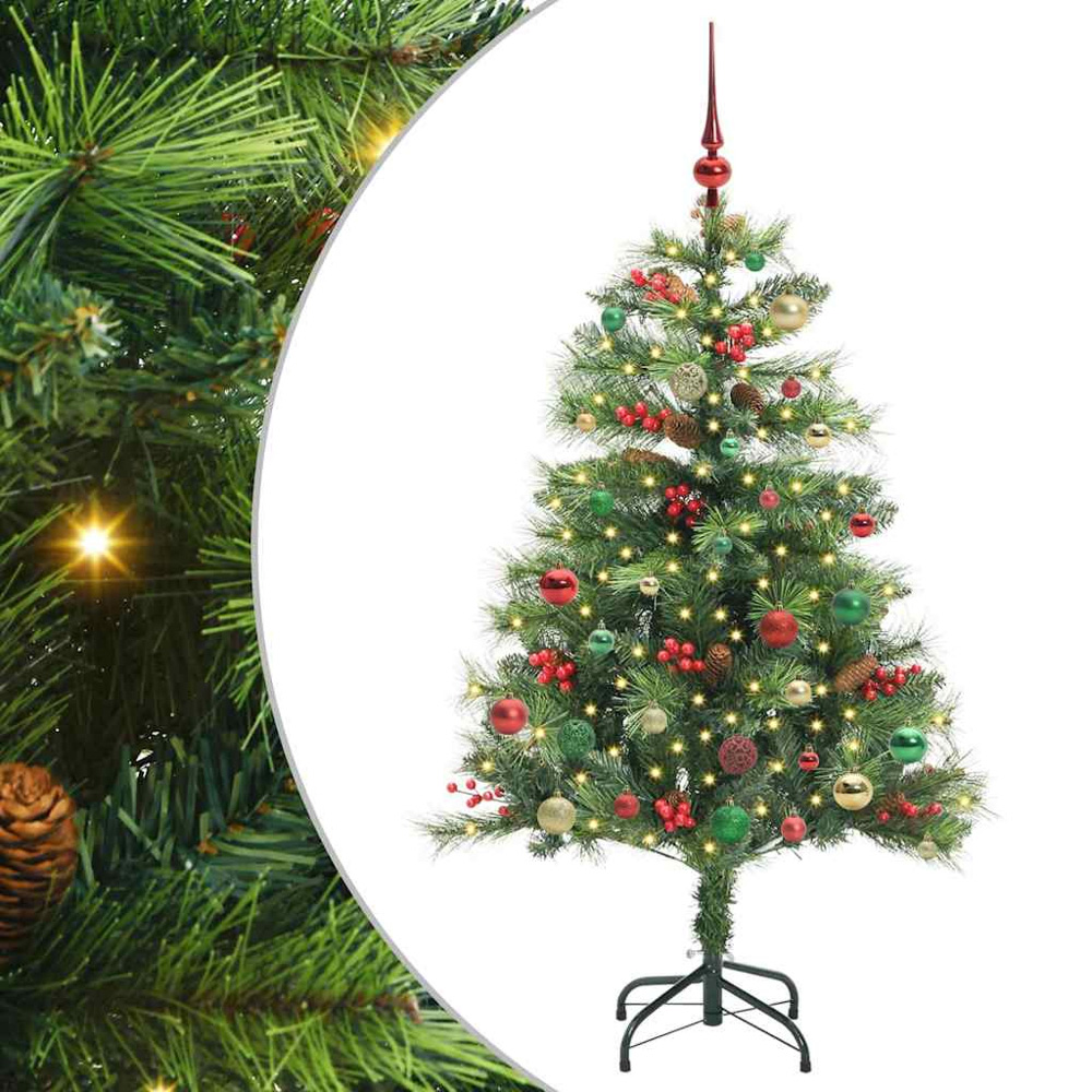 vidaXL 150 LED Pre-Lit Multicolour Baubles Green Artificial Christmas Tree 5ft Image 2