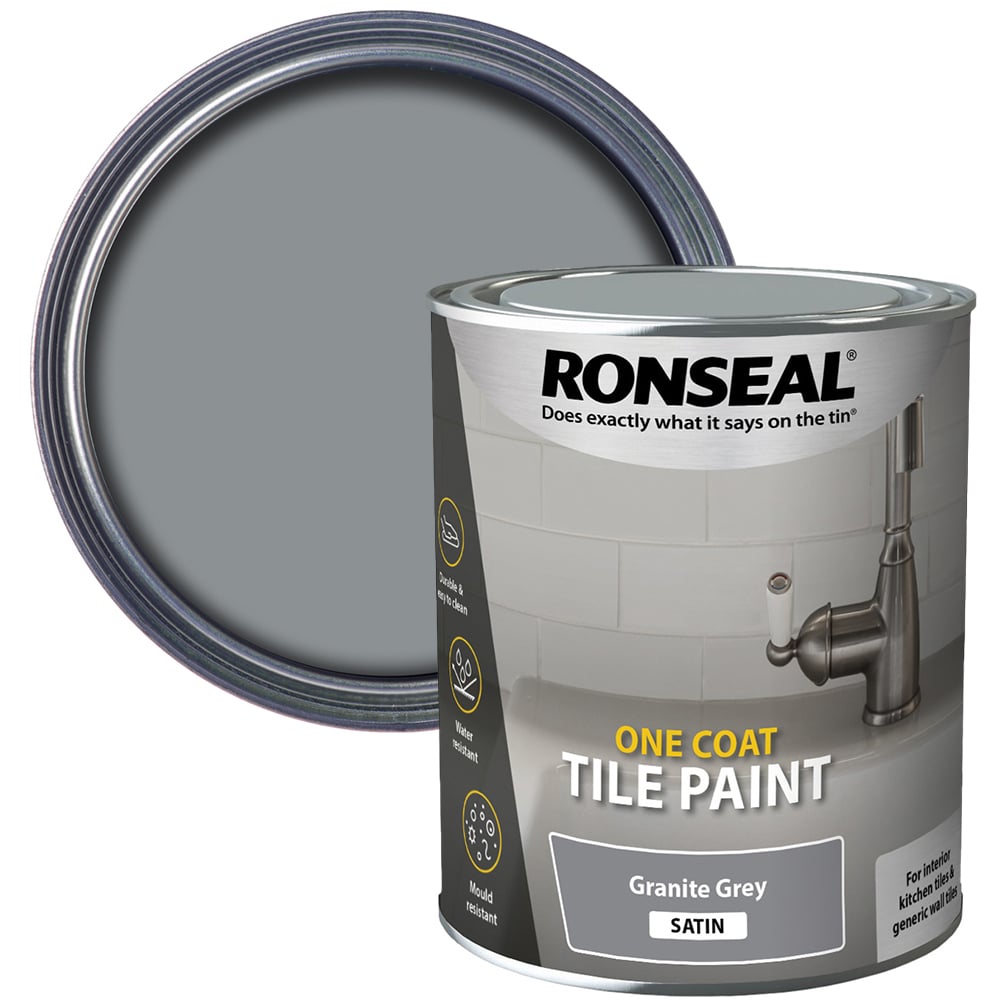 Ronseal One Coat Granite Grey Satin Tile Paint 750ml Image 1