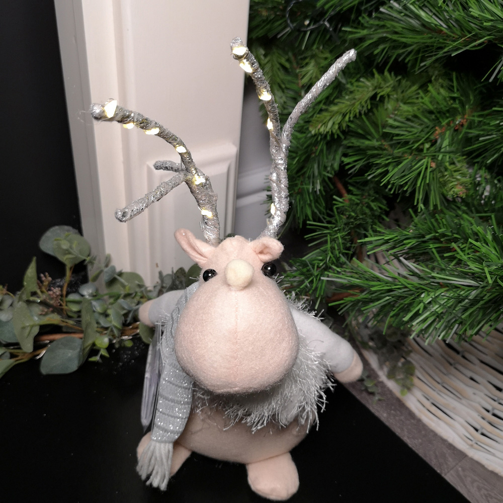 Samuel Alexander Plush White Christmas Reindeer with LED Lit Antlers Image 2