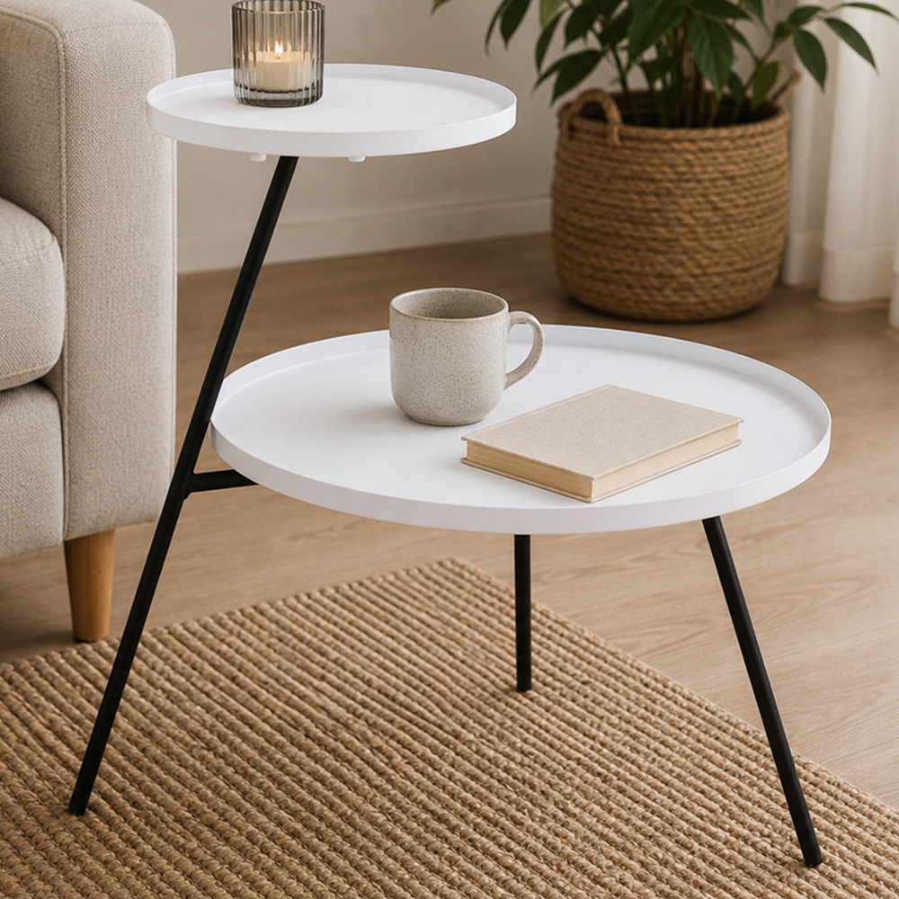 Premier Housewares 2 Shelf White and Black Side Table Image 1