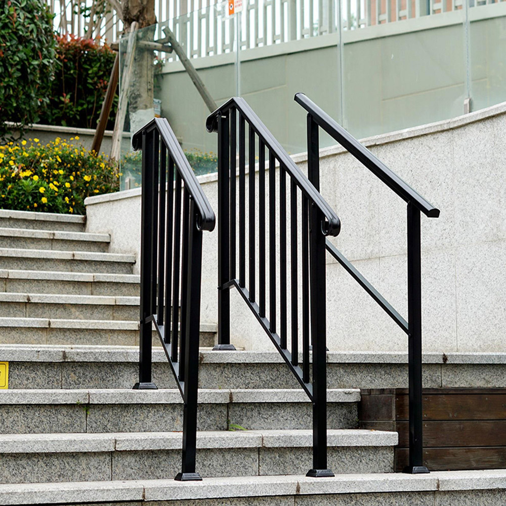 Gr8 Garden 2 Steps Black Steel Outdoor Stair Handrail Image 4